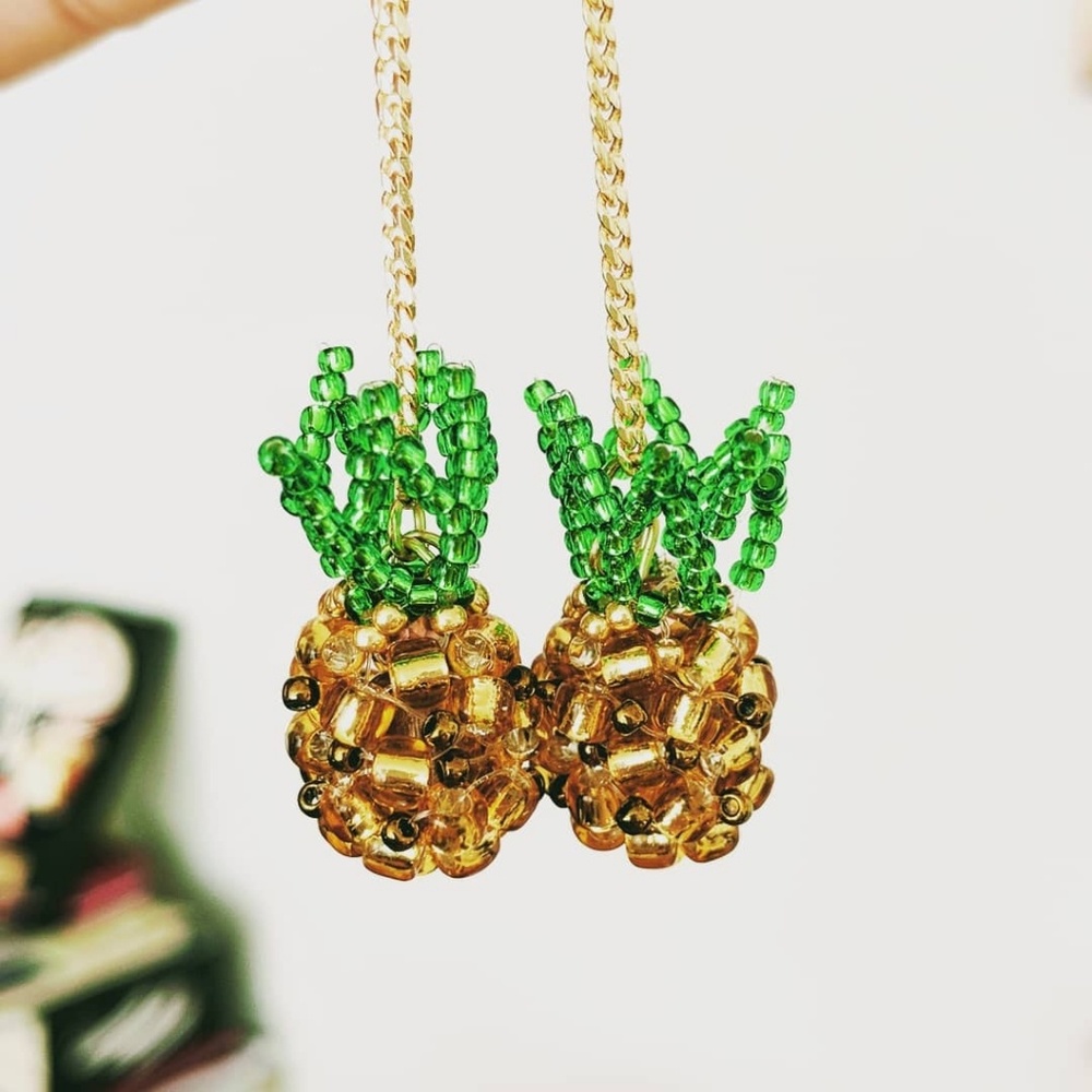 Beaded 3D Pineapple Earrings